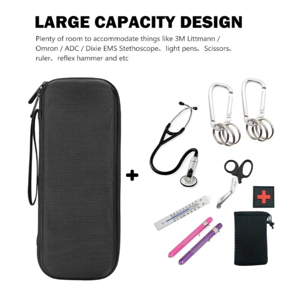 Stethoscope Black Hard Shell Accessory Carrying and Protective Travel Pouch Case